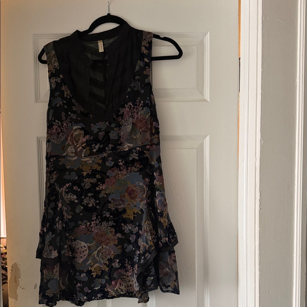 Free People Black Lace Button-Front Top